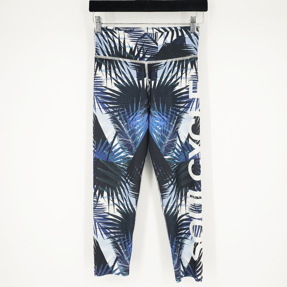 SoulCycle Tropical Palm Leaf Print‎ Leggings Black/White/Blue Small